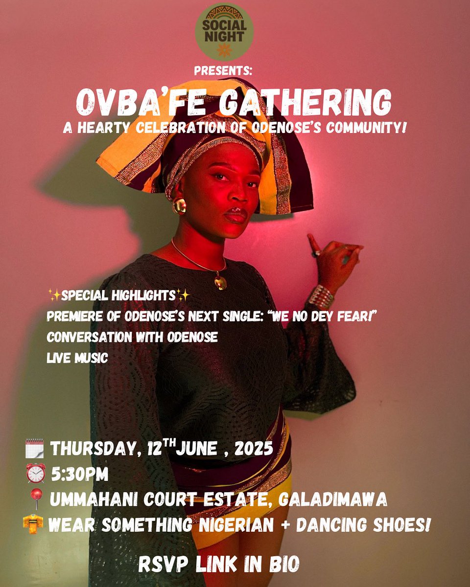 I’m hosting my first Ovba’fe Gathering this Thursday, June 12th and I’d love to see you there. 

Please RSVP here👇🏾if you can make it. 
tix.africa/odenoseovbafeg…