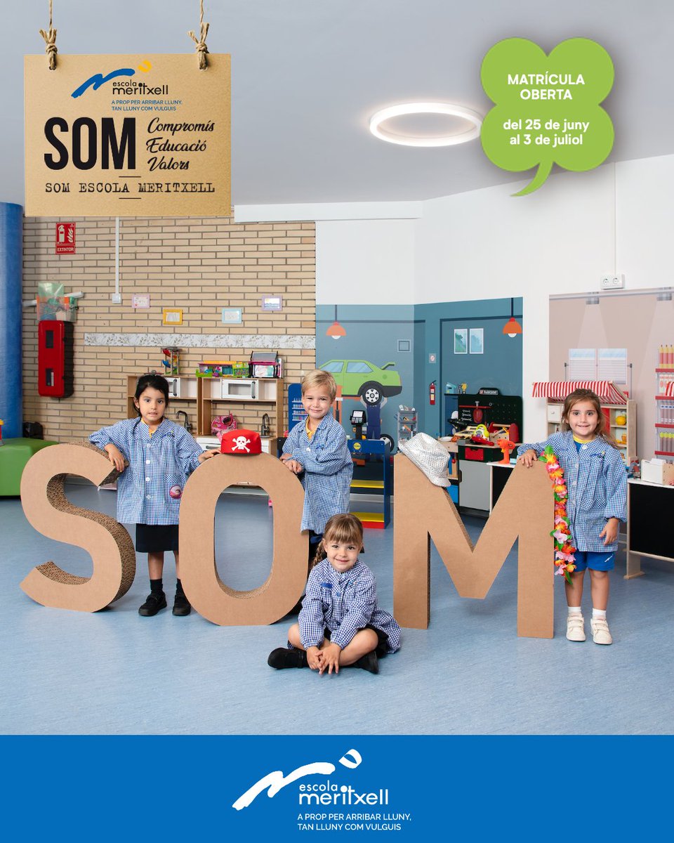 Matrícula oberta del 25 de juny al 3 de juliol. 
Infantil, Primària i ESO. 
Batxillerat des del 3 d'abril
Més informació a fundaciomeritxell.cat.
SOM Escola Meritxell.