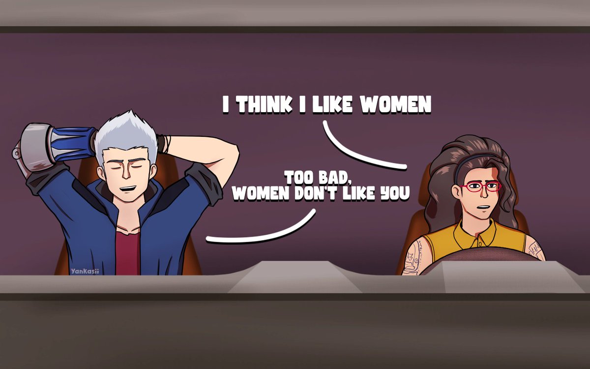 Yankasii's tweet image. A silly DMC interaction I've had in the back of my mind since it's June (Gotta love these two chaotic siblings)
#DevilMayCry #DevilMayCry5