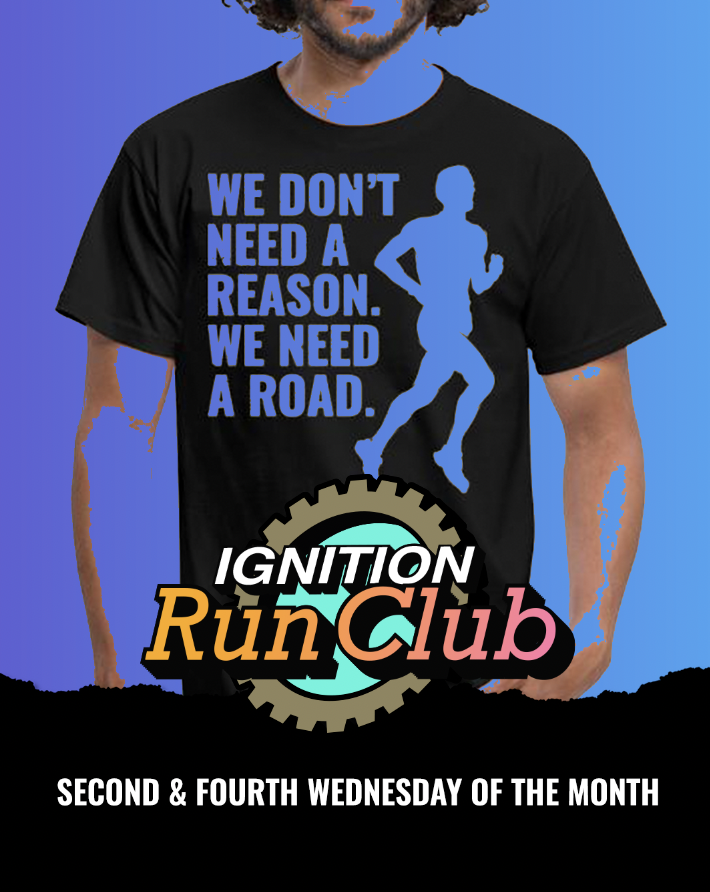 IGNITION RUN CLUB 
Wednesday 11 &amp; 25th June

Join us for an 8km run at 6:45pm (to set off at 7pm) and a free half pint or soft drink at the end. 
Monthly on the second and fourth Wednesday | FREE ENTRY

@ignitionrubclub