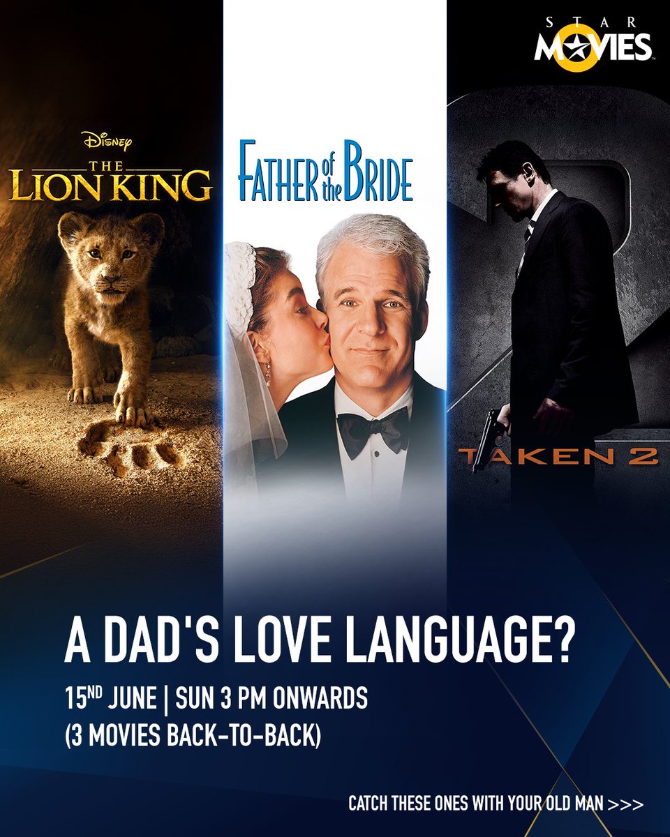 StarMoviesIndia's tweet image. He proteccs, he attaccs, and he also gets you snaccs!  

Grab your dad and catch the Father's Day watch party!

#StarMoviesIndia #TheLionKing #Taken2 #FatherOfTheBride