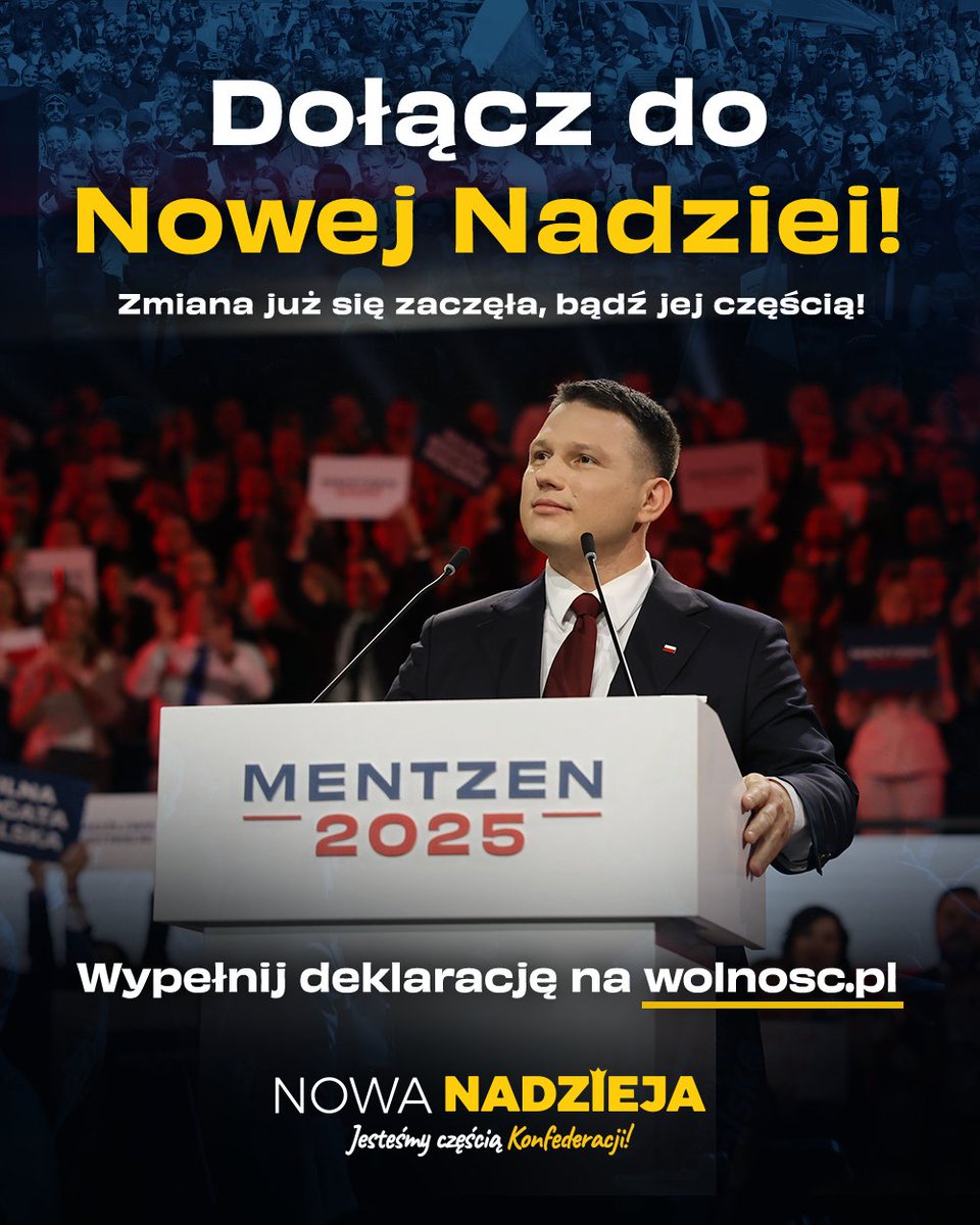 Nowa Nadzieja (@nowa_nadzieja_) on Twitter photo Ponad 20% dla Konfederacji w najnowszym sondażu i rekordowy wzrost zaufania do <a href="/SlawomirMentzen/">Sławomir Mentzen</a> - rośniemy w siłę, a wielka zmiana w polityce nadchodzi! Dlatego nie zwlekaj i dołącz do nas!
Wypełnij deklarację on-line 👉 deklaracja.wolnosc.pl/czlonkowska i wspólnie zmieniajmy Polskę! 🇵🇱 Ponad 20% dla Konfederacji w najnowszym sondażu i rekordowy wzrost zaufania do <a href="/SlawomirMentzen/">Sławomir Mentzen</a> - rośniemy w siłę, a wielka zmiana w polityce nadchodzi! Dlatego nie zwlekaj i dołącz do nas!
Wypełnij deklarację on-line 👉 deklaracja.wolnosc.pl/czlonkowska i wspólnie zmieniajmy Polskę! 🇵🇱