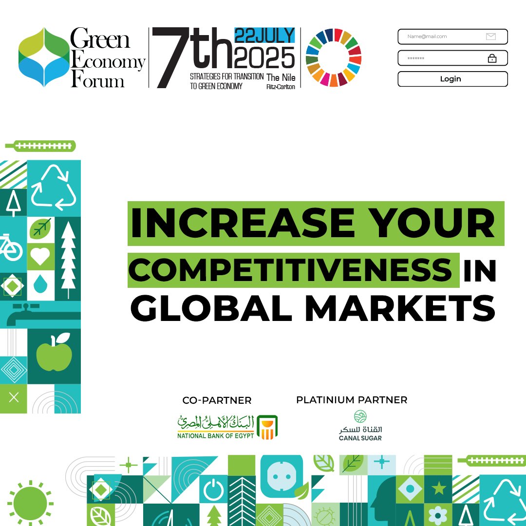 Seize the chance to learn from business leaders, experts, and policy-makers, strategies for increasing export rates, complying with international obligations, and increasing competitiveness.

📷 Book your seat now: shorturl.at/MDqKa

#GEF2025 #GreenEgypt #GreenEconomy
