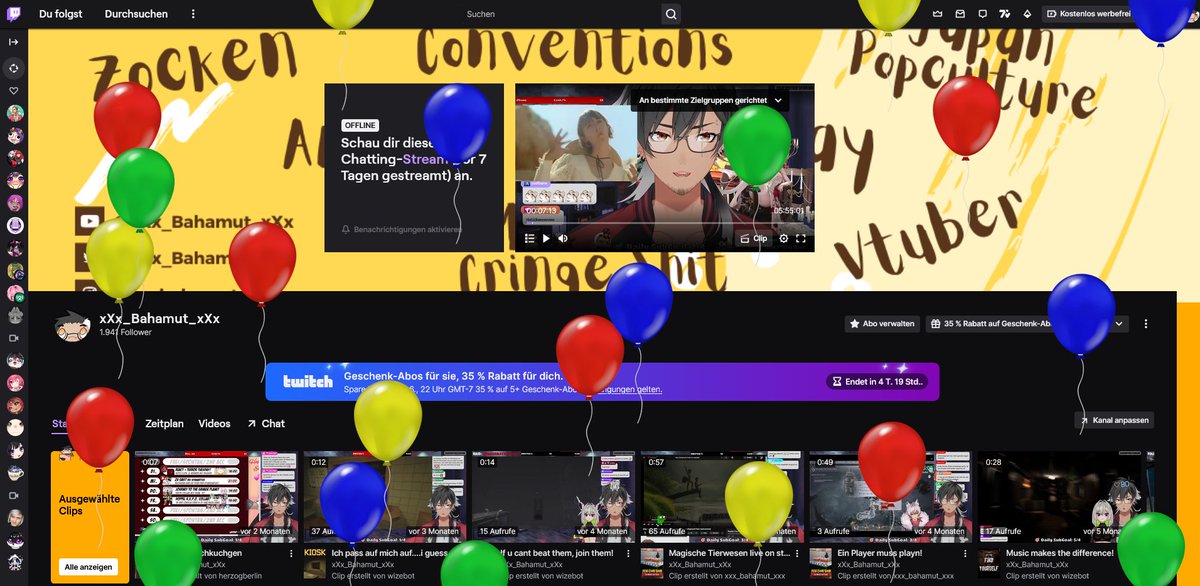 Dejavu Time, war da nicht gestern erst was?

"Balloon" Day, aber Twitch diesmal.

3 jähriges Twitch Anniversary!
