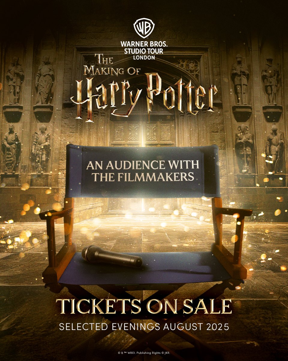 Tickets are now on sale for An Audience With The Filmmakers 🎬 

Get ready to hear from filmmakers from the Harry Potter film series, whilst enjoying dinner in the iconic Great Hall set, before exploring the Studio Tour after hours.

🎟️  Book now: wbstl.co/an-audiencewith