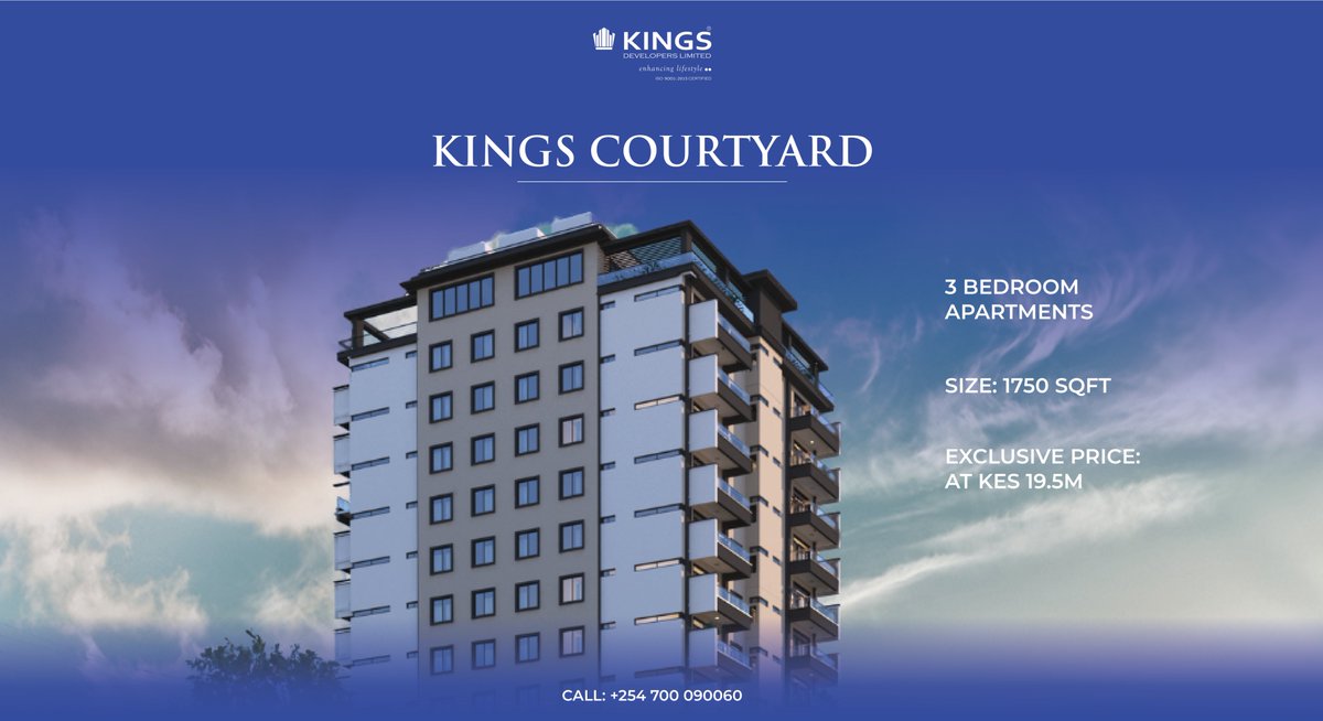 Unlock Elevated Living at Kings Courtyard!
Spacious 3BR, all ensuite, 1750 SQFT from KES 19.5M in Nairobi. Enjoy balconies, modern amenities &amp; secure serenity.
Call +254 700 090060 to book your visit.
#KingsCourtyard #LuxuryLiving #RealEstateKenya