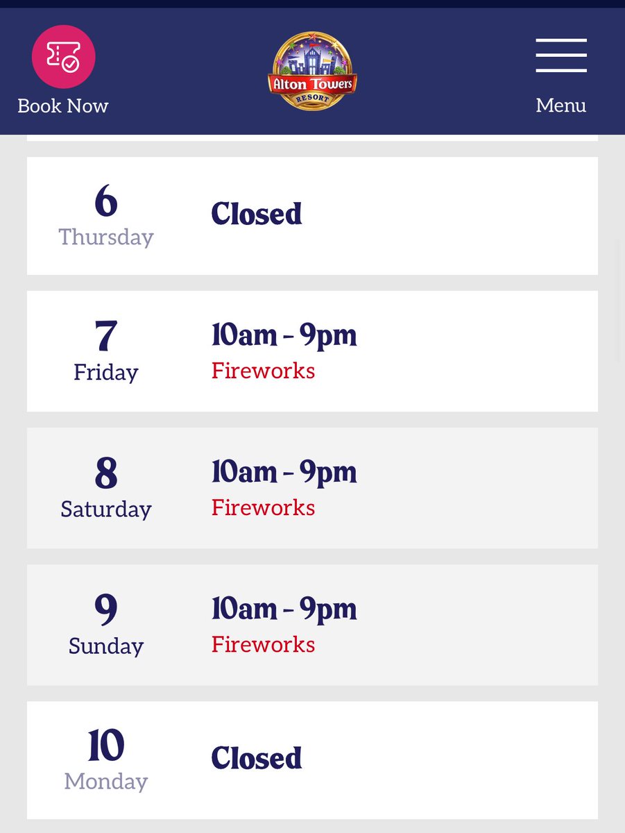 🎆 The <a href="/altontowers/">Alton Towers Resort</a> opening times have been updated to confirm that the 2025 Ultimate Fireworks Spectacular is now set to run across three days, from Friday 7th - Sunday 9th November.