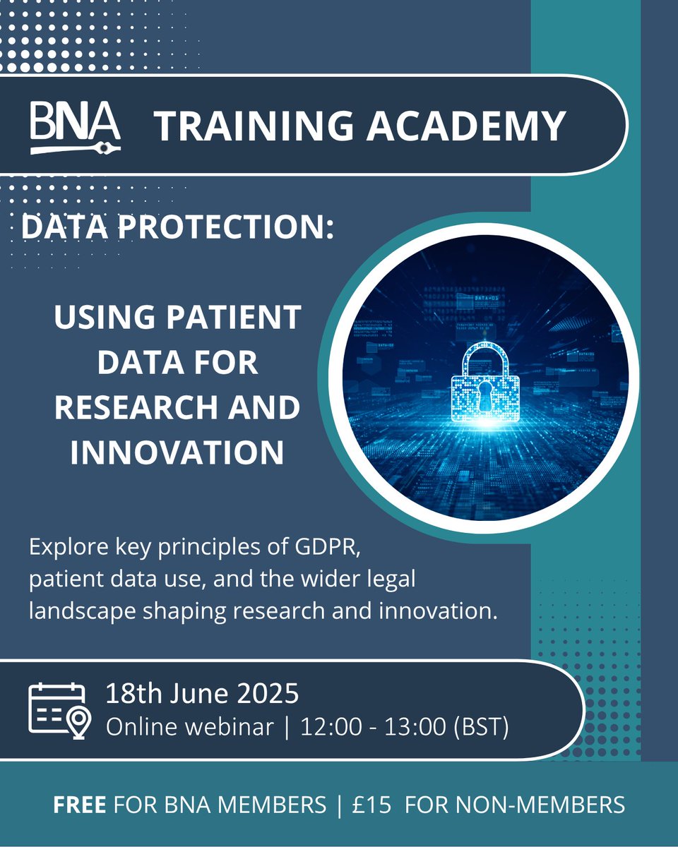 BritishNeuro's tweet image. 🔐18th June - Training Academy webinar on #dataprotection.
Stephen Brett from @AndLawLLP advises on #intellectualproperty and #GDPR, working with universities, research funders, healthcare charities and NHS Trusts.
Register here:
ow.ly/4NzM50W6QoE