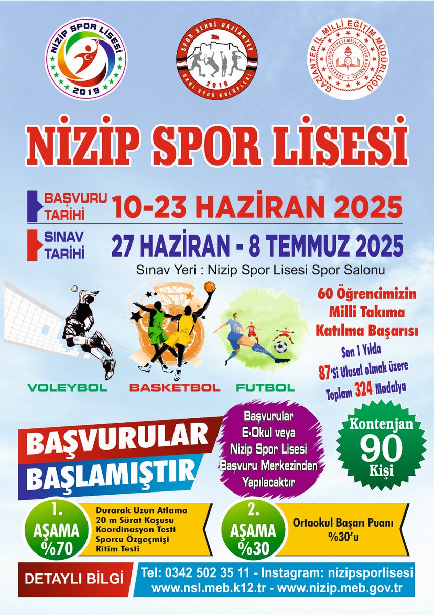 İSLİM SAYIN ORTAOKULU (@nizipislimsayin) on Twitter photo 📢8. Sınıf Öğrencilerimizin Özel Yetenek Sınavı ile Öğrenci Alan Okul Başvuruları Başladı.⚽️
<a href="/tcmeb/">Millî Eğitim Bakanlığı</a> <a href="/nizipgovtr/">T.C. Nizip Kaymakamlığı</a>
<a href="/Gaziantep_MEM/">Gaziantep İl Millî Eğitim Müdürlüğü</a> <a href="/erdalkilinc27/">Dr.Erdal KILINÇ</a> <a href="/cengizgundes46/">Cengiz GÜNDEŞ</a> <a href="/M_Kilicparlar/">Metin KILIÇPARLAR</a> <a href="/Halit__Ates/">Halit ATEŞ</a> <a href="/yagcimehmet27/">Mehmet YAĞCI</a> <a href="/Hkendrc/">HALİL KENDİRCİ</a> <a href="/cevdetarslan33/">Cevdet Arslan</a>
<a href="/MTaskesen/">Mustafa Taşkesen</a> <a href="/roninturca/">Ahmet KORKMAZ</a>
<a href="/nizipsporlisesi/">Nizip Spor Lisesi</a> <a href="/nkaaihlfsb/">Nizip Necibe Kemal Akdoğan AİHL</a> 📢8. Sınıf Öğrencilerimizin Özel Yetenek Sınavı ile Öğrenci Alan Okul Başvuruları Başladı.⚽️
<a href="/tcmeb/">Millî Eğitim Bakanlığı</a> <a href="/nizipgovtr/">T.C. Nizip Kaymakamlığı</a>
<a href="/Gaziantep_MEM/">Gaziantep İl Millî Eğitim Müdürlüğü</a> <a href="/erdalkilinc27/">Dr.Erdal KILINÇ</a> <a href="/cengizgundes46/">Cengiz GÜNDEŞ</a> <a href="/M_Kilicparlar/">Metin KILIÇPARLAR</a> <a href="/Halit__Ates/">Halit ATEŞ</a> <a href="/yagcimehmet27/">Mehmet YAĞCI</a> <a href="/Hkendrc/">HALİL KENDİRCİ</a> <a href="/cevdetarslan33/">Cevdet Arslan</a>
<a href="/MTaskesen/">Mustafa Taşkesen</a> <a href="/roninturca/">Ahmet KORKMAZ</a>
<a href="/nizipsporlisesi/">Nizip Spor Lisesi</a> <a href="/nkaaihlfsb/">Nizip Necibe Kemal Akdoğan AİHL</a>