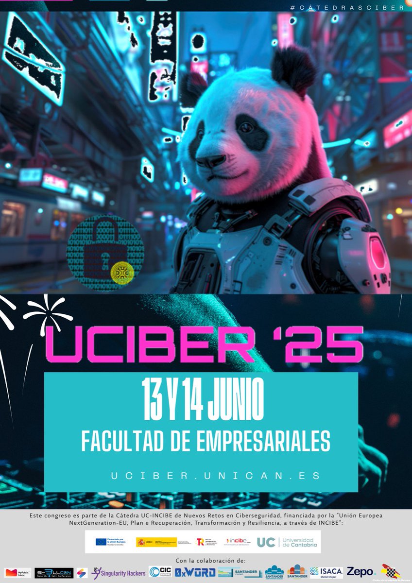ExpertoCiberUC's tweet image. ¡Cuenta atrás para #UCIBER2025!
Aún estas a tiempo de inscribirte en uciber.unican.es, ¿te lo vas a perder?
#CatedrasCiber #NextGenerationEU #PlanDeRecuperación @INCIBE