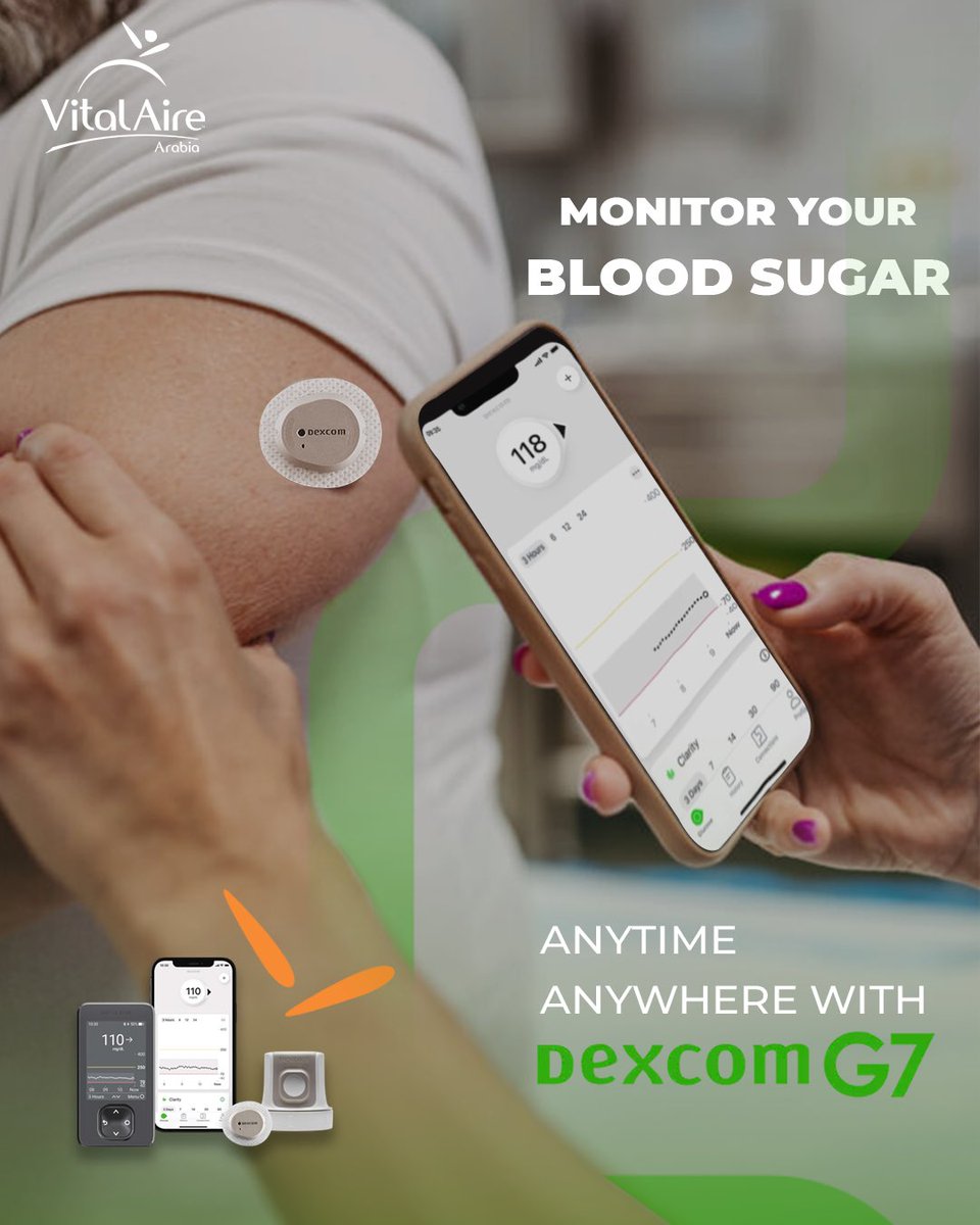 مليت من الإبر لقياس السكر ؟
 مع حساسDexcom G7 تقدر تتابع سكرك بكل سهولة بدون إبر. 

ميزته:
 - جاهز للعمل خلال 30 دقيقة فقط.
 - يعرض بياناتك مباشرة على جوالك أو ساعتك.
 - يعطيك قياسات عالية الدقة وراحة تدوم لـ10 أيام.

مستعد تودّع الإبر؟
 اطلبه الآن وعيش الفرق!

#سكري #ديكسكوم