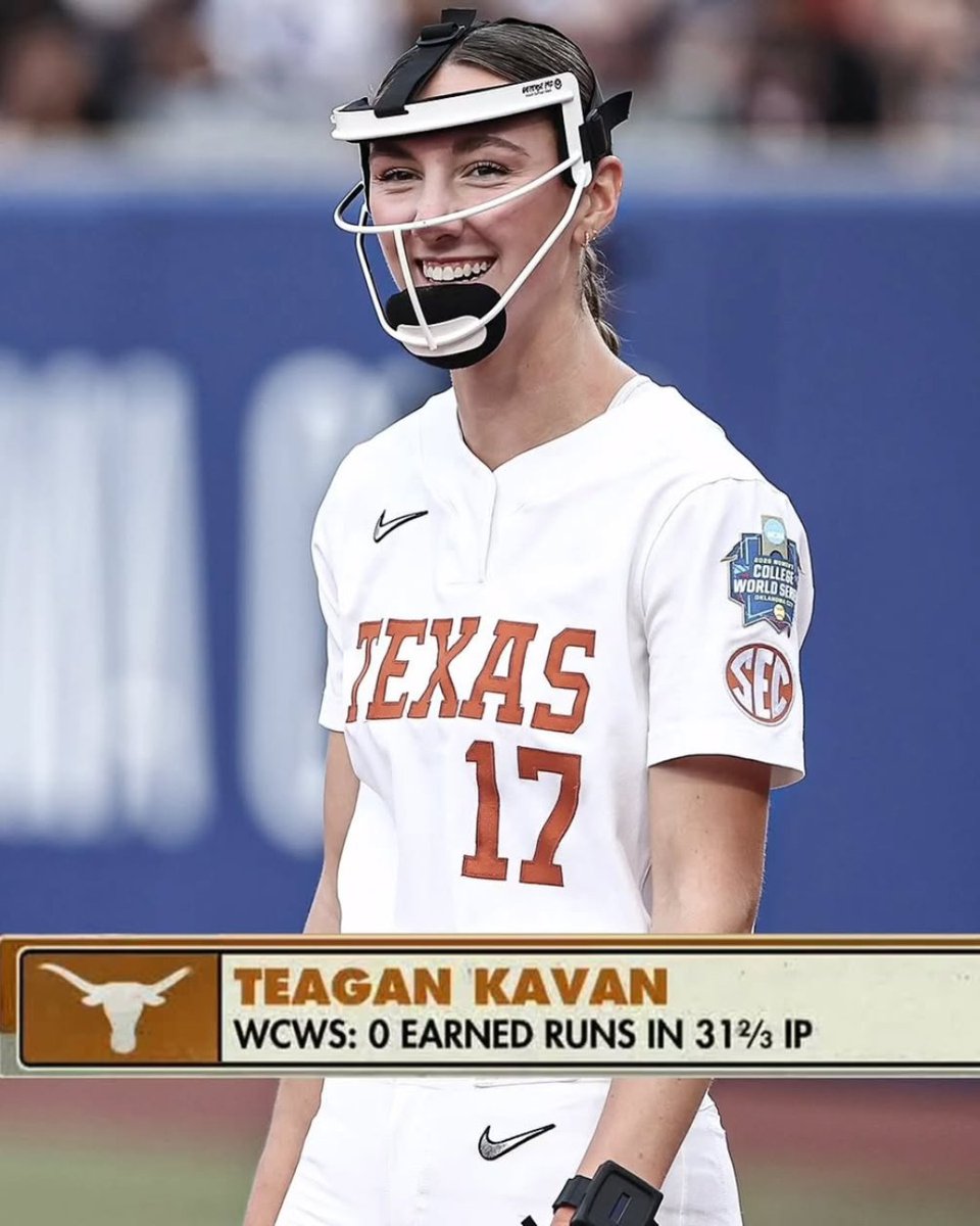 femathproject's tweet photo. Texas claimed its first ever national championship with a 10–4 win over Texas Tech and it happened in front of the biggest TV audience NCAA softball has ever seen!🥎

An average of 2.4 million viewers tuned in to Game 3 of the Women’s College World Series final [peaking at 2.7 million] making it the most-watched college softball game in ESPN history.

Teagan Kavan was named Most Outstanding Player after setting a WCWS record with 31.2 scoreless innings [meaning that across the tournament, she pitched the equivalent of over four full games without letting in a single earned run].

[via IG texassoftball, ncaasoftball]