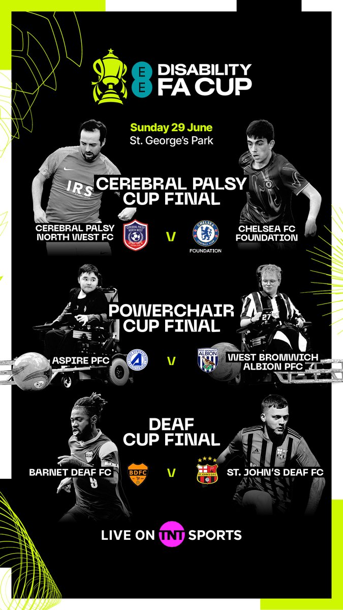 Just 7️⃣ days until these team's go head-to-head at the EE Disability FA Cup🏆

Experience it all at St. George's Park or tune in live on TNT Sports📺

Find out more 🔗eng.football/kjmfje