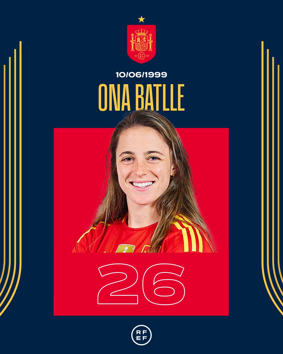 Selección Española Femenina de Fútbol (@sefutbolfem) on Twitter photo 🥳 ¡Hoy es el 𝗰𝘂𝗺𝗽𝗹𝗲𝗮𝗻̃𝗼𝘀 de <a href="/OnaBatlle/">Ona Batlle</a>!
A sus 26 años, la de Vilassar de Mar ya es…
🏆𝗖𝗮𝗺𝗽𝗲𝗼𝗻𝗮 𝗱𝗲𝗹 𝗠𝘂𝗻𝗱𝗼
🏆𝗖𝗮𝗺𝗽𝗲𝗼𝗻𝗮 𝗱𝗲 𝗹𝗮 𝗡𝗮𝘁𝗶𝗼𝗻𝘀 𝗟𝗲𝗮𝗴𝘂𝗲
¡Que sigas sumando títulos con la <a href="/SEFutbolFem/">Selección Española Femenina de Fútbol</a>!
🎂 ¡Muchísimas felicidades! 🥳 ¡Hoy es el 𝗰𝘂𝗺𝗽𝗹𝗲𝗮𝗻̃𝗼𝘀 de <a href="/OnaBatlle/">Ona Batlle</a>!
A sus 26 años, la de Vilassar de Mar ya es…
🏆𝗖𝗮𝗺𝗽𝗲𝗼𝗻𝗮 𝗱𝗲𝗹 𝗠𝘂𝗻𝗱𝗼
🏆𝗖𝗮𝗺𝗽𝗲𝗼𝗻𝗮 𝗱𝗲 𝗹𝗮 𝗡𝗮𝘁𝗶𝗼𝗻𝘀 𝗟𝗲𝗮𝗴𝘂𝗲
¡Que sigas sumando títulos con la <a href="/SEFutbolFem/">Selección Española Femenina de Fútbol</a>!
🎂 ¡Muchísimas felicidades!