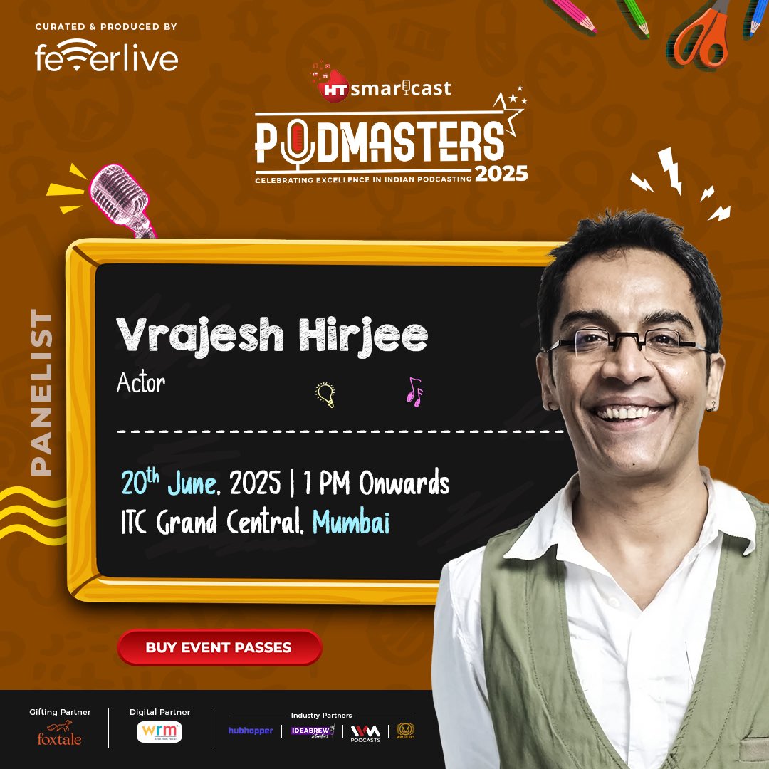 HTSmartcast's tweet photo. 🎭 From iconic comedy to commanding the mic — the one and only Vrajesh Hirjee joins the Podmasters 2025 panel!
Brace yourself for stories, satire & sound wisdom. 🎙️
Buy Your Event Passes Now! https://t.co/MJnoEM7lMl
#Podmasters2025 #HTSmartcast #HindustanTimes #FeverFM https://t.co/3bqVJB8gH3