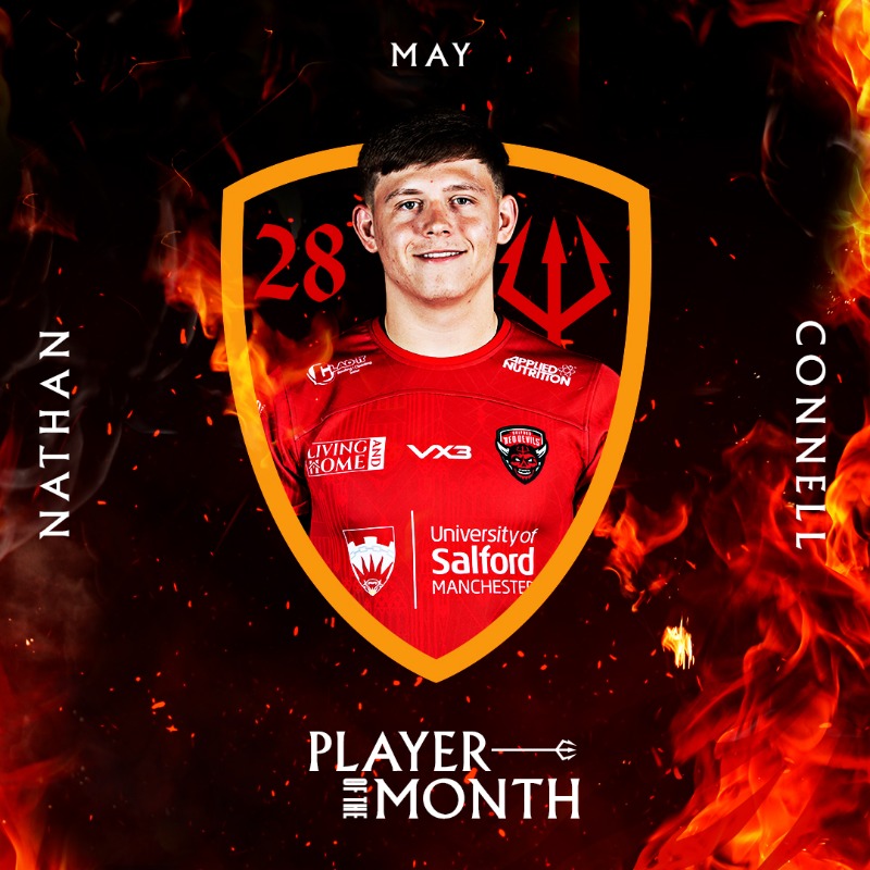 SalfordDevils's tweet photo. 𝙏𝘼𝙆𝙄𝙉𝙂 𝙃𝙄𝙎 𝘾𝙃𝘼𝙉𝘾𝙀 💫 

You have voted Nathan Connell as May's Player of the Month! 🏅
