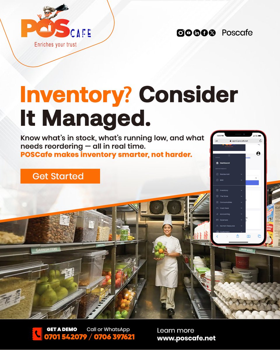 nugsoft's tweet image. Ensure you&apos;re always stocked and ready with smart inventory management with POSCafe.

Visit poscafe.net  Or
📞0701 542079 / 0706 397621.

#HotelManagement #RestaurantTech #Inventorymanagment #Poscafe