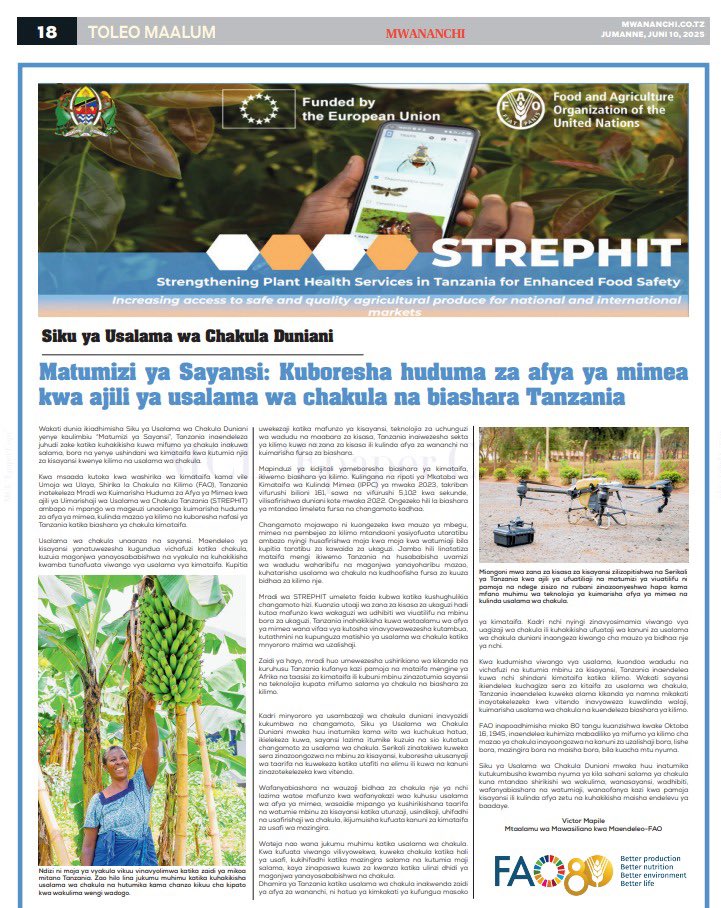 FAO in Tanzania (@faotanzania) on Twitter photo Science in Action! With <a href="/EUinTZ/">EU in Tanzania</a> support, <a href="/FAO/">Food and Agriculture Organization</a> & the Govt of #Tanzania are using cutting-edge tech, digital tools & lab upgrades to protect plant health & secure food systems.
π° Catch the story in <a href="/TheCitizenTz/">The Citizen Tanzania</a> & <a href="/MwananchiNews/">Mwananchi Newspapers</a> today! Science in Action! With <a href="/EUinTZ/">EU in Tanzania</a> support, <a href="/FAO/">Food and Agriculture Organization</a> & the Govt of #Tanzania are using cutting-edge tech, digital tools & lab upgrades to protect plant health & secure food systems.
π° Catch the story in <a href="/TheCitizenTz/">The Citizen Tanzania</a> & <a href="/MwananchiNews/">Mwananchi Newspapers</a> today!