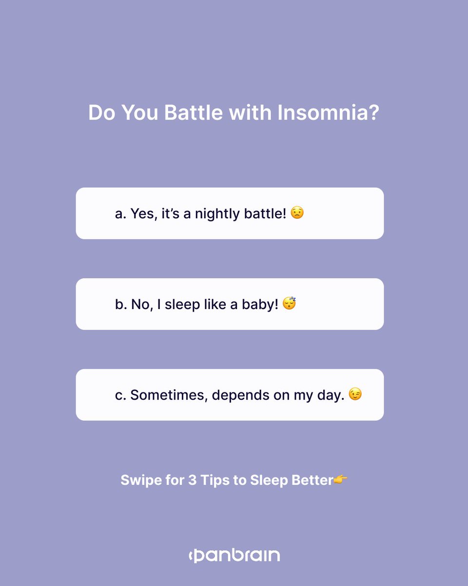 PanBrain_Tech's tweet image. Do you struggle with insomnia? Let&apos;s see how many of us are in the same boat. Comment below with your choice👇

Swiping right? Discover three effective ways to beat insomnia and get a good night&apos;s sleep! 💡

#sleepdisorder #insomnia #SleepProblems  #MentalHealth #PanBrain