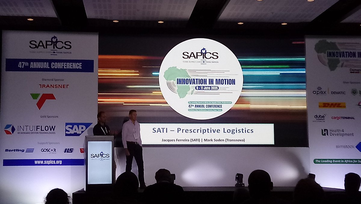 shabierja's tweet image. Unlocking profitability despite disruptions: Digital Twin Solutions for Grape Export Logistics. Jacques Ferreira, South African Table Grape Industry (SATI); Mark Soden, Transnova, South Africa. @SAPICS01 #SAPICS2025 #InnovationInMotion #SupplyChainAfrica #CapeTownConference