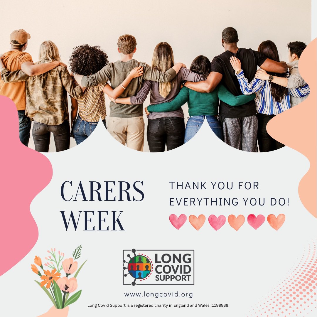 It’s #CarersWeek &amp; we say a huge ‘Thank You’ to all care givers!

With so many with #LongCovid, many people, from young people to the elderly, have become unpaid carers. 

And it can be tough.

Our Long Covid Carers group provides a safe space to support those who care. Link ⬇️