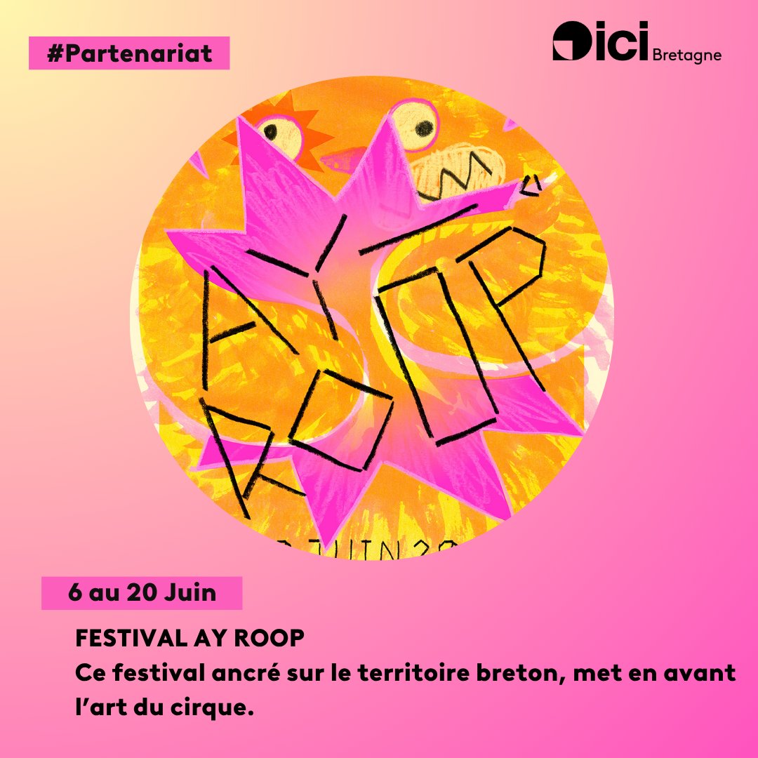 #Partenariat
Depuis vendredi vous pouvez découvrir les prestations proposées par le Festival AY ROOP et ce jusqu'au 20 juin.
A l'honneur de la programmation : l'art moderne du cirque et le territoire breton. 
ICI Bretagne est fier d'être partenaire de ce bel évènement !