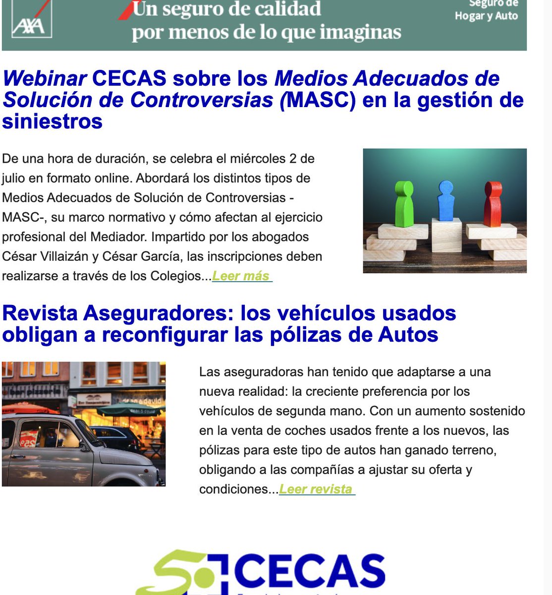 Una nueva condena a CaixaBank por asesoramiento defectuoso en la venta de seguros abre la última newsletter del Consejo General. Además, el próximo webinar de CECAS sobre los Medios Adecuados de Solución de Controversias en la gestión de siniestros -MASC. mailchi.mp/2ff0d155a002/5…