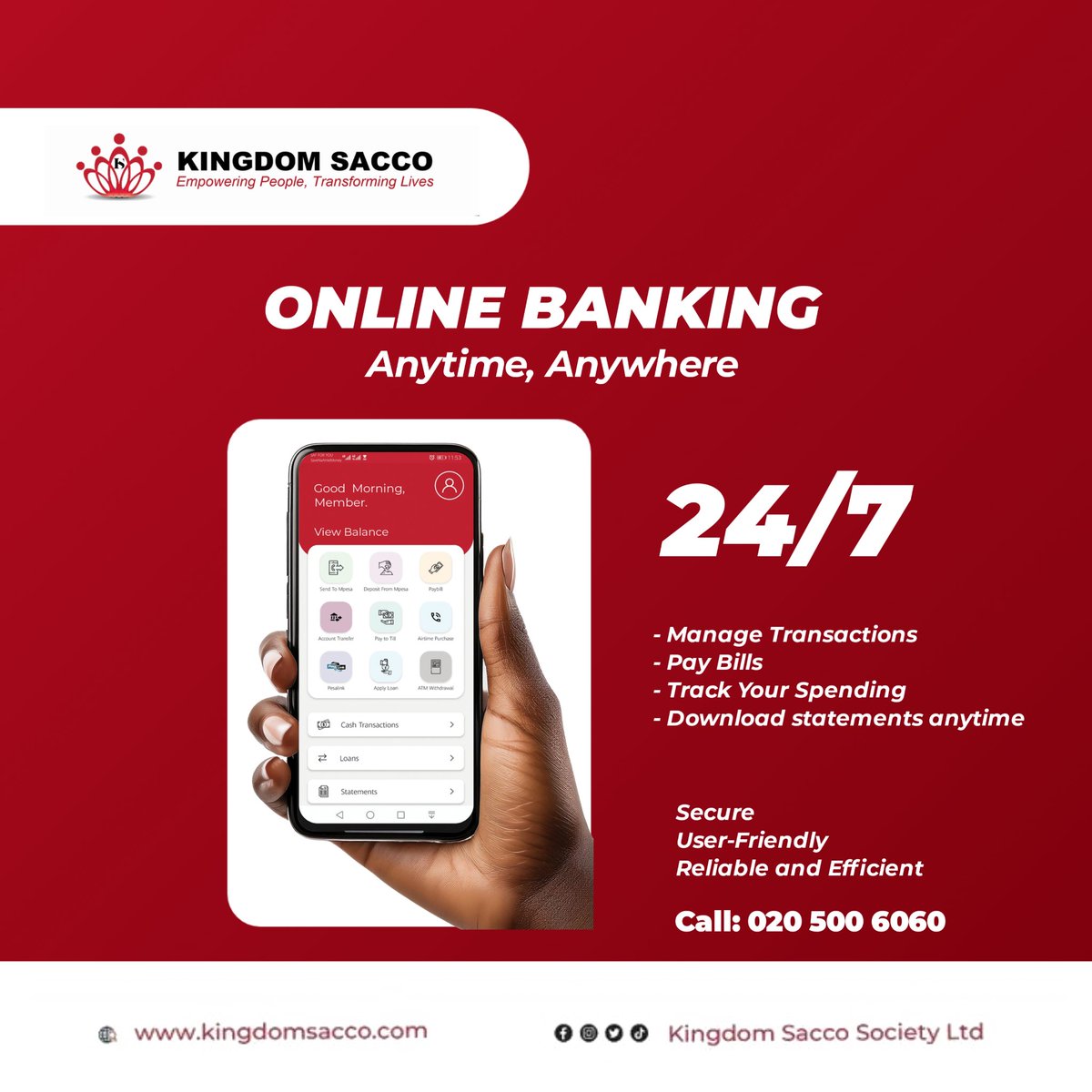 Bank Smart. Bank Safe. Bank Anytime.
With Kingdom Sacco Online Banking.
✅ Manage Transactions
✅ Pay Bills
✅ Track Spending
✅ Apply loans and many more features.

Kingdom Sacco App: bit.ly/app_ksacco
Secure | User-Friendly | Reliable

#KingdomSacco #KingdomSaccoApp