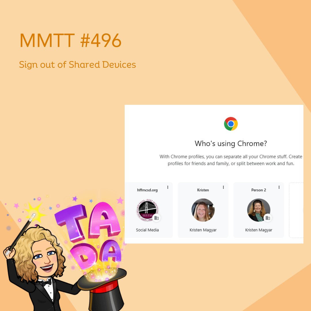 MrsMagyar's tweet image. #MagyarsMagicalTechTips #496 Be sure to sign out of shared devices.  If you&apos;ve used shared carts or classroom devices, make sure you sign out of Google, Zoom, Microsoft. #TeacherLife #DigitalLife