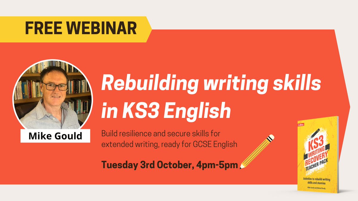Collins Secondary (@freedomtoteach) on Twitter photo <a href="/gotpenmustwrite/">Mike Gould</a> shares how you can use his high-impact, low-effort approach to help every KS3 student secure writing skills and become an independent and resilient writer in this FREE webinar.
Catch up: ow.ly/FjnA50W3hPK <a href="/gotpenmustwrite/">Mike Gould</a> shares how you can use his high-impact, low-effort approach to help every KS3 student secure writing skills and become an independent and resilient writer in this FREE webinar.
Catch up: ow.ly/FjnA50W3hPK