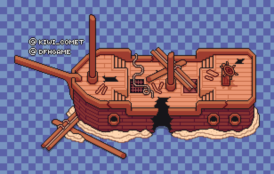 DFHGame's tweet image. Shipwreck asset for my game &quot;Dungeoneer for Hire!&quot;

#pixelartist #gamedev #IndieGameDevs