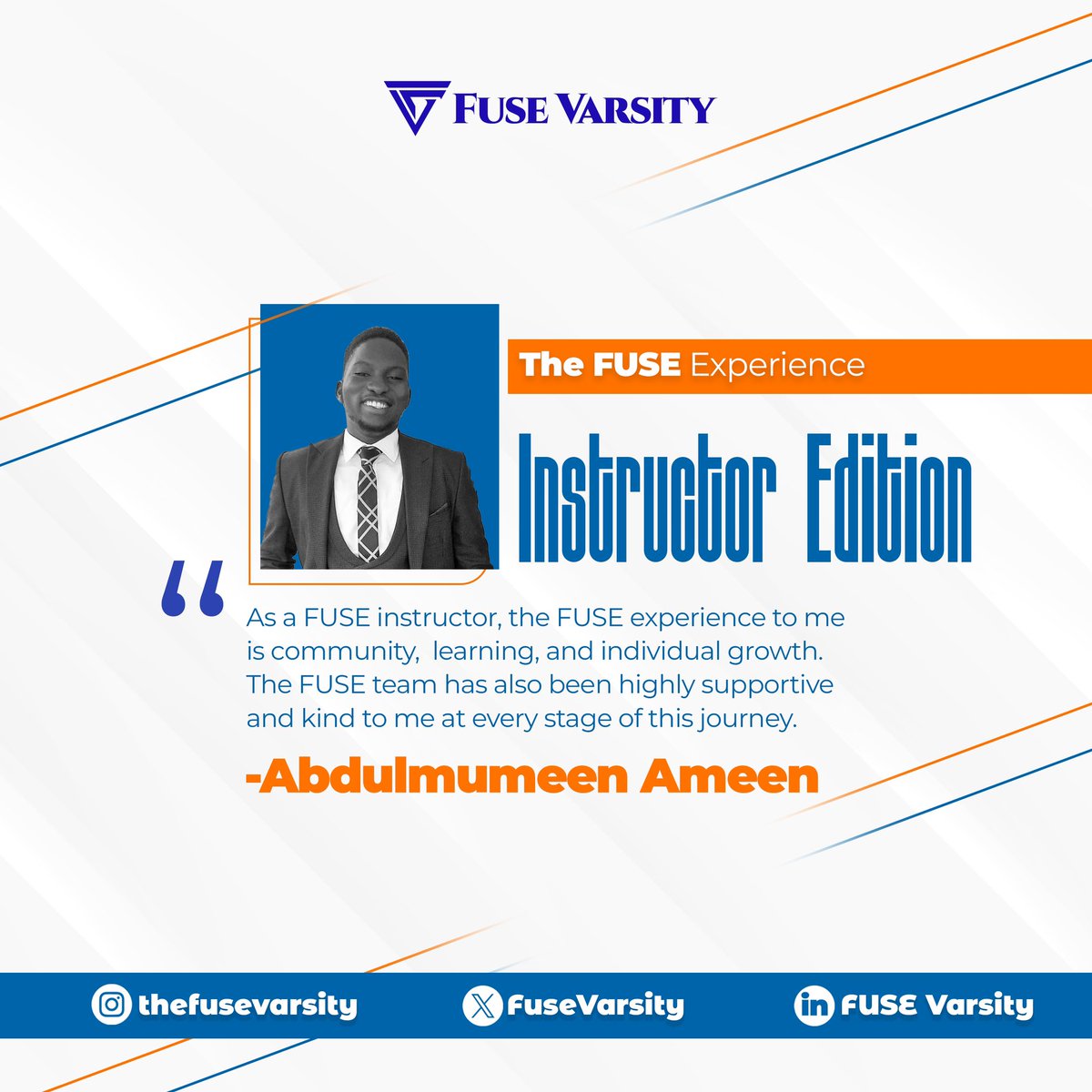 FUSEVarsity's tweet photo. Our instructors are an essential part of the FUSE Experience, and we can't wait for you to learn trom them, be inspired by them, and grow with them.
Pre-register for our cohort 5 to learn from them here:
https://t.co/g1H4AiERLg
#FUSEat1
#FUSEDIn
#CelebratingFUSE https://t.co/957vdwYXbJ