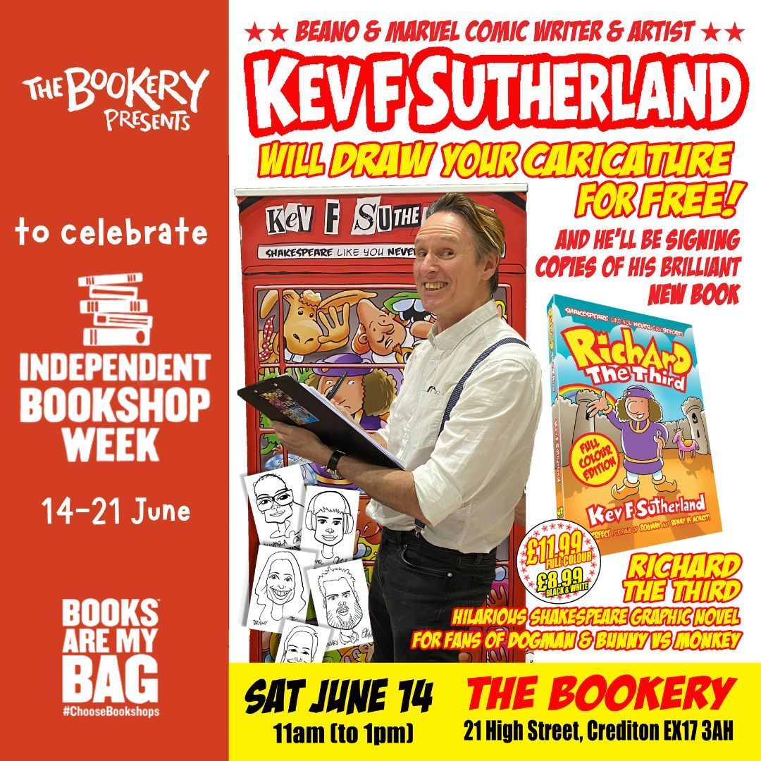 The Bookery, Crediton (@thebookeryhq) on Twitter photo FREE EVENT at The Bookery this Saturday - your chance to find out what you'd look like as a caricature! Legendary Beano & Marvel comic book writer & artist <a href="/KevFComicArtist/">Kev F Comic Artist</a> will sign copies of his latest book Richard The Third & draw caricatures. No need to book - just drop in! FREE EVENT at The Bookery this Saturday - your chance to find out what you'd look like as a caricature! Legendary Beano & Marvel comic book writer & artist <a href="/KevFComicArtist/">Kev F Comic Artist</a> will sign copies of his latest book Richard The Third & draw caricatures. No need to book - just drop in!