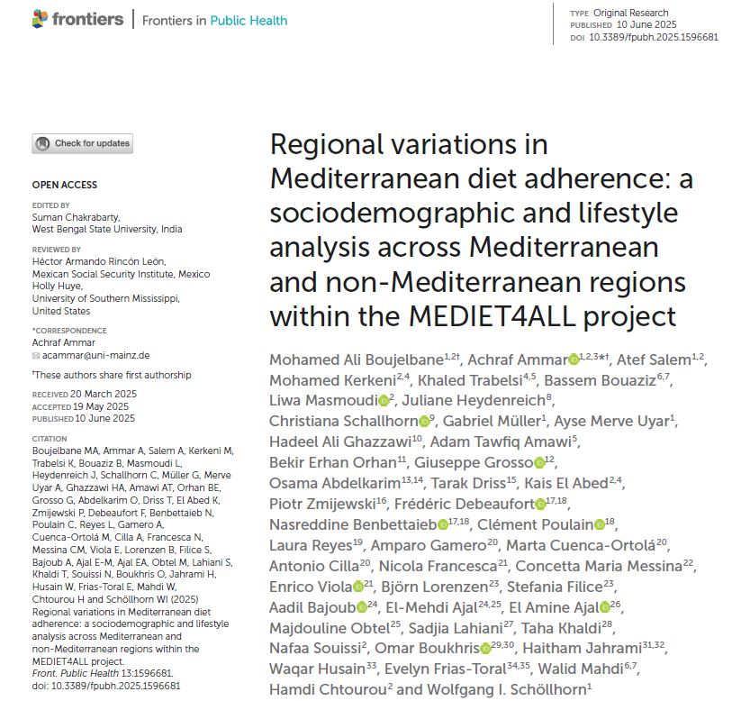 Collaborative manuscript, just published in <a href="/FrontiersIn/">Frontiers</a> In this work, with the participation of Antonio Cilla, Marta Cuenca, and Amparo Gamero, within the <a href="/MEDIET4ALL/">MEDIET4ALL</a> Project, we explore regional differences in adherence to the #MediterraneanDiet 👇
10.3389/fpubh.2025.1596681