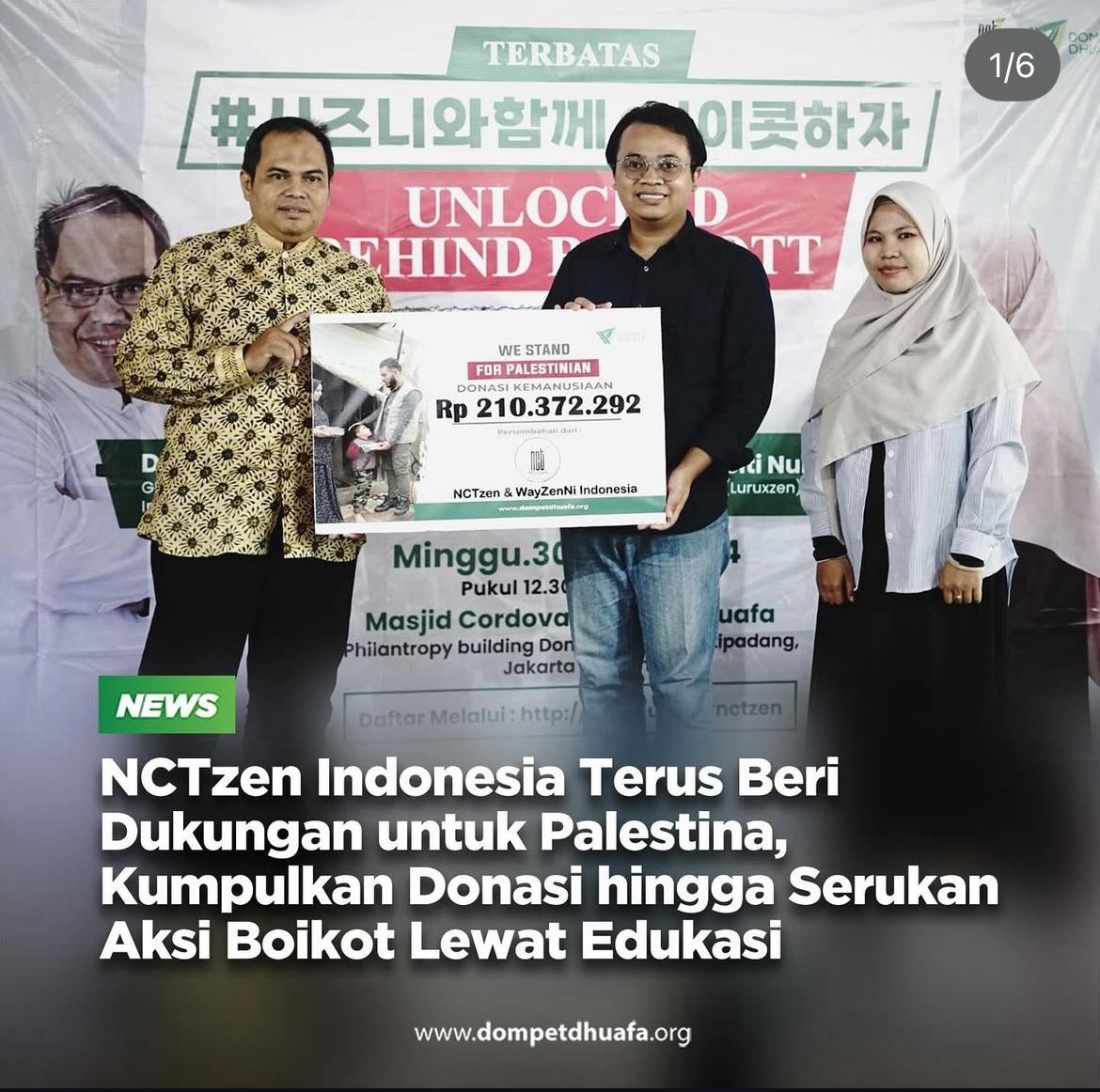 Bismillah tahun lalu atas nama NCTzen dan WayZenNi Indonesia kita bisa donasi lebih dari 500 Juta untuk Palestina. 

Insyaallah tahun ini, kita akan kembali mengirimkan bantuan untuk saudara kita disana, tunggu minjen infoin campaignnya ya. 🫶🏻