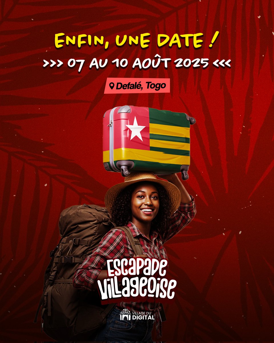 Village du Digital (@villagedudigit) on Twitter photo C’est confirmé : le <a href="/VillageduDigit/">Village du Digital</a> revient du 07 au 10 août 2025, à Defalé, au Togo.
Une expérience mêlant déconnexion, collaboration, exploration et intelligence collective.
📌 Notez la date dans votre agenda
📍 Defalé
🗓️ Du 07 au 10 août 2025
Le compte à rebours est lancé C’est confirmé : le <a href="/VillageduDigit/">Village du Digital</a> revient du 07 au 10 août 2025, à Defalé, au Togo.
Une expérience mêlant déconnexion, collaboration, exploration et intelligence collective.
📌 Notez la date dans votre agenda
📍 Defalé
🗓️ Du 07 au 10 août 2025
Le compte à rebours est lancé