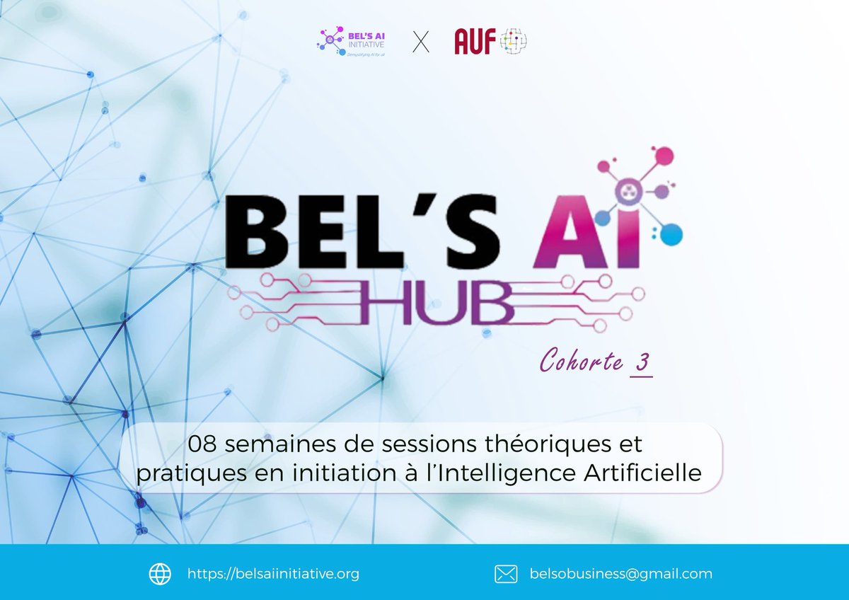 A few months ago, the second BEL'S AI Hub training cohort took place with AUF Ngaoundere and Lubumbashi. Following this training session, we are pleased to announce that we will be starting a new wave of training. Join us here: forms.office.com/e/zW8ribwwcT
#BelsAIHub #AUFPartnership