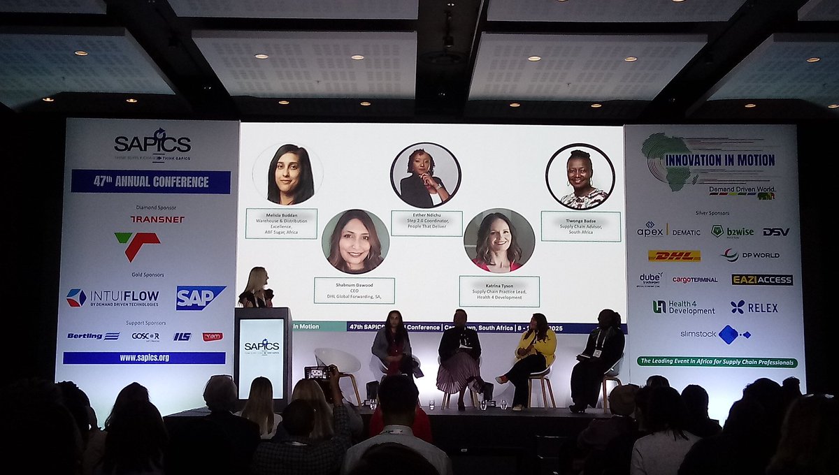 shabierja's tweet image. Leading with Innovation: Women Reshaping Supply Chain Management in Africa - Panel discussion. Katrina Tyson, Health 4 Development, South Africa. @SAPICS01 #SAPICS2025 #InnovationInMotion #SupplyChainAfrica #CapeTownConference