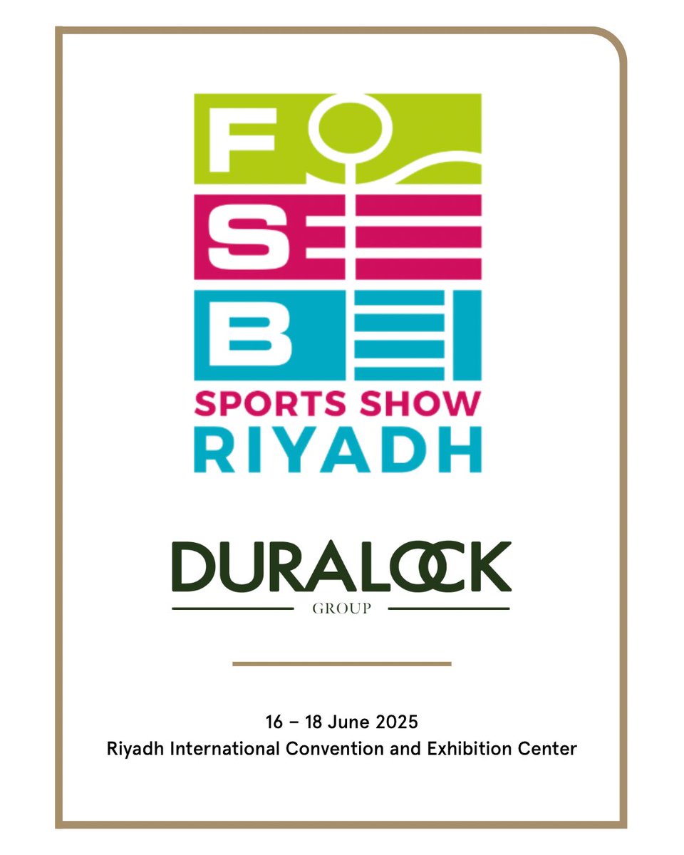 The Duralock team are heading to the FSB Sports Show 2025 in Riyadh! 

Visit us at Stand 3H69 from 16–18 June at the Riyadh International Convention &amp; Exhibition Centre to see our world-class sports, equestrian &amp; racing fencing systems in action. 

#FSB2025