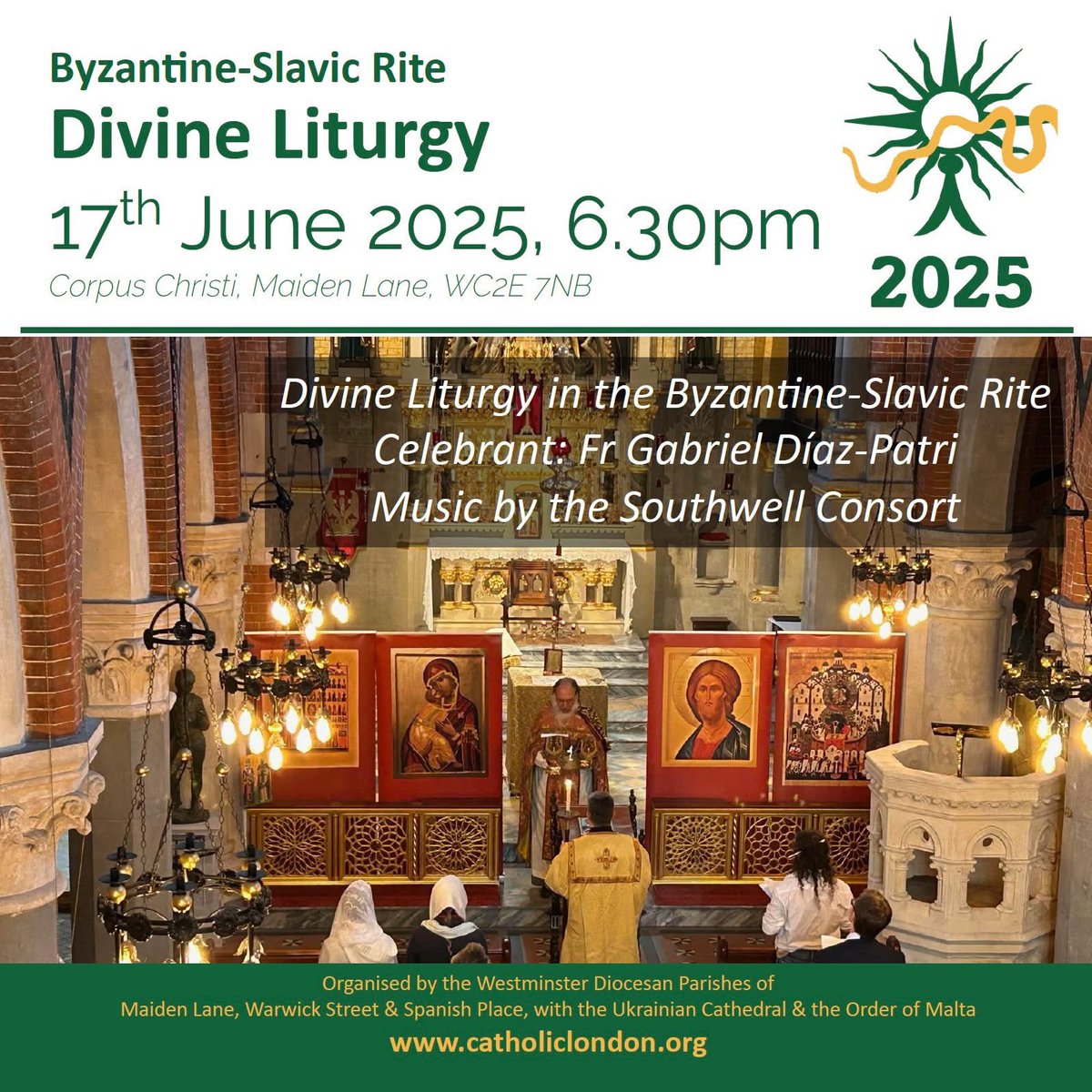 One week to go! As part of the London Eucharistic Octave, there will be a celebration of the Byzantine-Slavic Divine Liturgy, celebrated by Fr Gabriel Díaz-Patri. Come and explore the riches of the Eastern Church on Tuesday 17th June at 6:30pm at Corpus Christi, Maiden Lane.