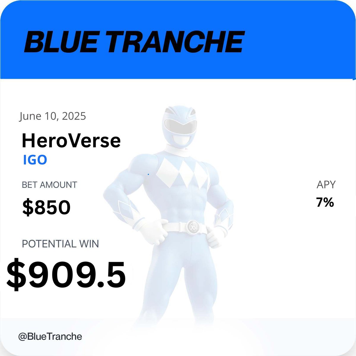 🔵 Blue Tranche unlocks early-stage GameFi upside.

With a 💰 $850 allocation into Hero Verse | IGO, users can earn a 📈 7% APY, projecting a return of $909.50 — by investing early in projects on launchpads like GameFi.org, all powered by <a href="/TrancheVest/">TrancheVest ®</a>.

#BlueTranche