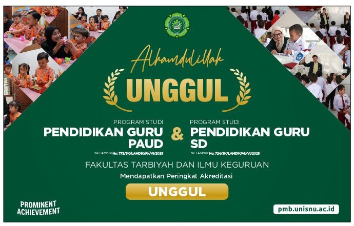 Selamat atas pencapaian luar biasa! 🎉
"Keunggulan bukan sekadar tujuan, tapi sebuah perjalanan penuh dedikasi dan kerja keras. Prodi PGSD &amp; PGPAUD Unisnu Jepara resmi meraih Akreditasi Unggul, bukti nyata komitmen dalam mencetak pendidik berkualitas untuk masa depan!