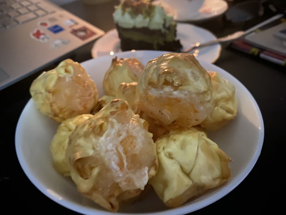 Dubai chocolate cake, green tea, and a poorly air fried prawn dumping