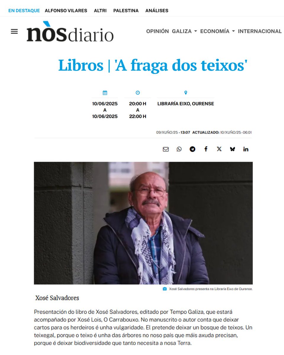 Tempo Galiza (@tempogaliza) on Twitter photo ๐ข#PRESENTACIรN do libro de Xosรฉ Salvadores ๐ ๐๐ซ๐๐ ๐ ๐๐จ๐ฌ ๐ญ๐๐ข๐ฑ๐จ๐ฌ en #OURENSE. O autor estarรก acompaรฑdo por ๐๐จ๐ฌ๐ฬ ๐๐จ๐ข๐ฌ ๐ถ ๐ช๐๐๐๐๐๐๐๐๐. Serรก HOXE รกs 20:00 horas na librarรญa EIXO.
โ
Asรญ o recolle na AXENDA <a href="/NosDiario/">Nรณs Diario</a>.
#Libros #Galiza #Natureza ๐ข#PRESENTACIรN do libro de Xosรฉ Salvadores ๐ ๐๐ซ๐๐ ๐ ๐๐จ๐ฌ ๐ญ๐๐ข๐ฑ๐จ๐ฌ en #OURENSE. O autor estarรก acompaรฑdo por ๐๐จ๐ฌ๐ฬ ๐๐จ๐ข๐ฌ ๐ถ ๐ช๐๐๐๐๐๐๐๐๐. Serรก HOXE รกs 20:00 horas na librarรญa EIXO.
โ
Asรญ o recolle na AXENDA <a href="/NosDiario/">Nรณs Diario</a>.
#Libros #Galiza #Natureza