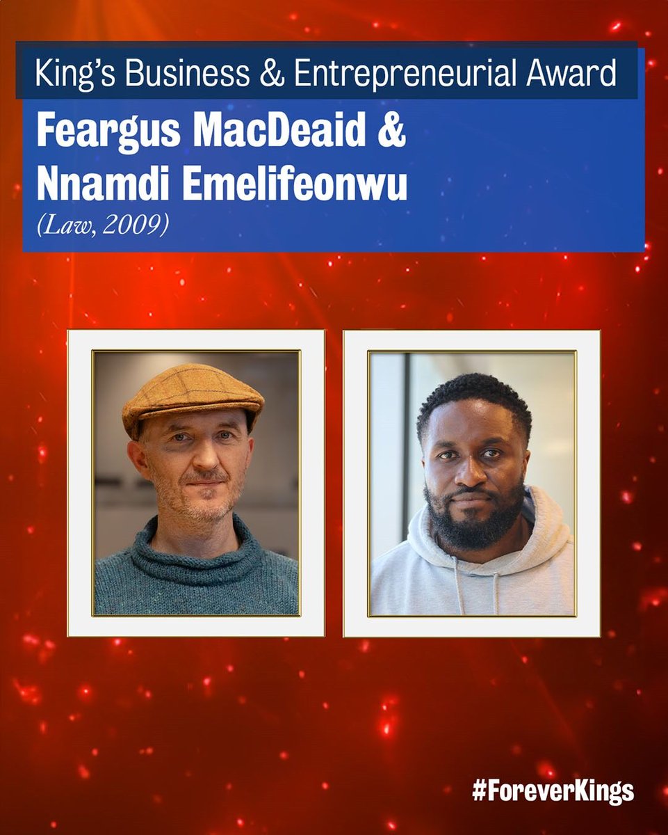 Our alumni, Feargus MacDeaid and Nnamdi Emelifeonwu (Law, 2009) were recently announced as winners of the 2025 King’s Distinguished Alumni Awards on business and entrepreneurship. Congratulations to them on this recognition. We are proud to count them as members of our community!