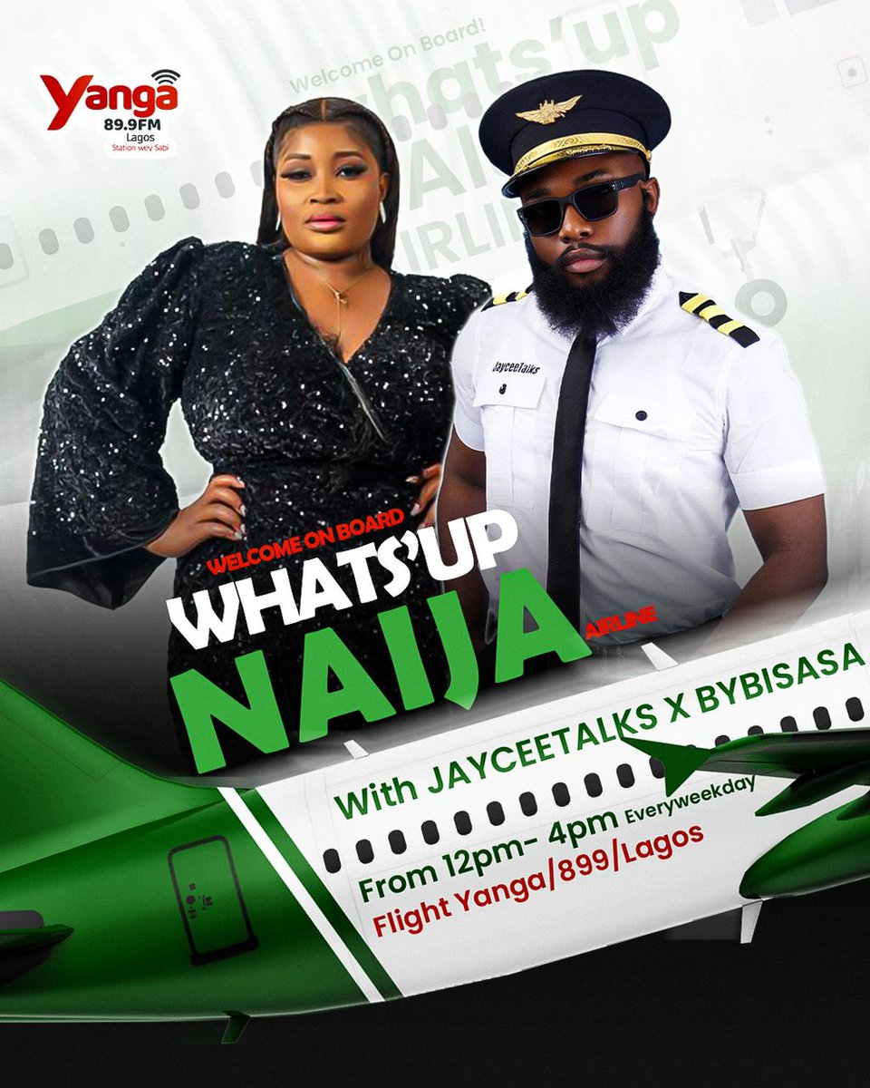 Yanga89.9FM (@yanga899fm) on Twitter photo Una Whats Up Naija Hosts don show
<a href="/bybisasa/">Bybisasa</a>
x
<a href="/Jayceetalks_/">jaycee_talks</a>
Tune in make u sef join the jolification for radio. Na
<a href="/Yanga899FM/">Yanga 89.9FM | Station Wey Sabi</a>
we dey ontop. #WhatsupNaija Una Whats Up Naija Hosts don show
<a href="/bybisasa/">Bybisasa</a>
x
<a href="/Jayceetalks_/">jaycee_talks</a>
Tune in make u sef join the jolification for radio. Na
<a href="/Yanga899FM/">Yanga 89.9FM | Station Wey Sabi</a>
we dey ontop. #WhatsupNaija