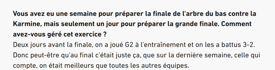 "Il faut aussi accepter que notre préparation et nos joueurs étaient bons"

Pour reparler un peu de sportif, on a sorti une interview de <a href="/Zeph_LoL/">Zeph</a>, qui parle de la préparation de MKOI le week-end dernier et de pourquoi ils seront "chiants à jouer au MSI"

Par <a href="/LucasJacque250/">Lucas Jacque</a>
