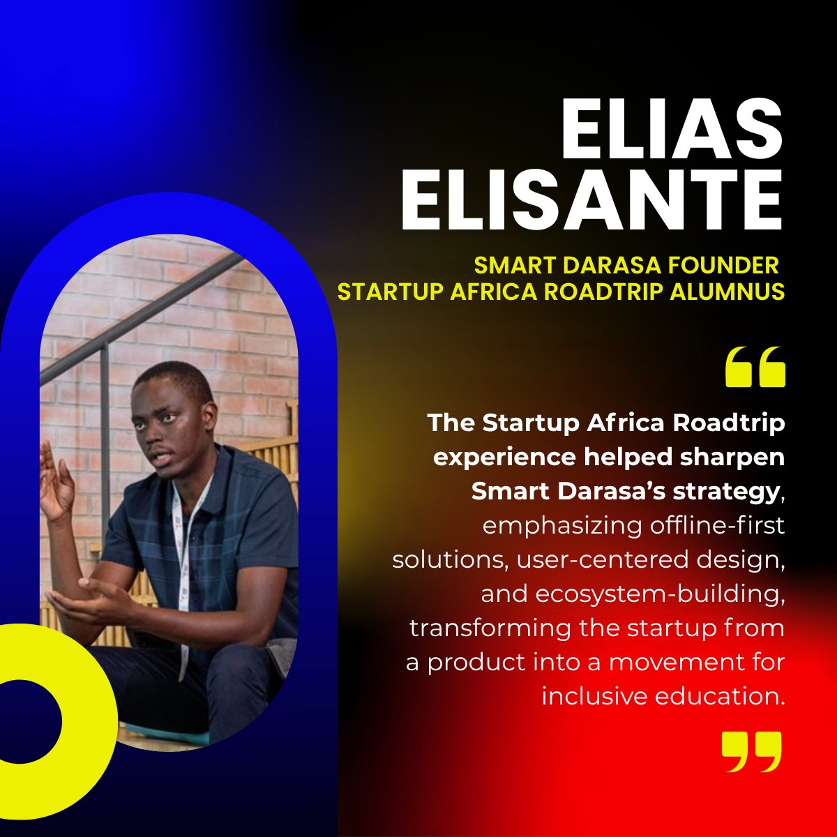 StartupAfricaRoadtrip (@startafricaroad) on Twitter photo 🚀From product to movement!
Meet Elias Elisante, CEO of <a href="/SmartDarasa/">smartDarasa</a> & our 2023 alumnus. Now reaching 500K+ learners in 🇹🇿 with AR & offline-first edtech.
📝 Full story: startupafricaroadtrip.com/2025/05/26/sma…
🗓 Apply by June 30 👉 f6s.com/next-generatio… 🚀From product to movement!
Meet Elias Elisante, CEO of <a href="/SmartDarasa/">smartDarasa</a> & our 2023 alumnus. Now reaching 500K+ learners in 🇹🇿 with AR & offline-first edtech.
📝 Full story: startupafricaroadtrip.com/2025/05/26/sma…
🗓 Apply by June 30 👉 f6s.com/next-generatio…