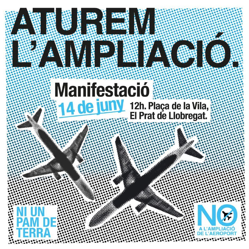 No necessitem ampliar l'aeroport quan:
a) Ja hem vist els efectes devastadors del canvi climàtic.
b) Importar més turistes suposa treball més precari i habitatge més car.
c) Moure's en rodalies és un infern.
d) Totes les respostes són correctes.

Ens veiem dissabte a El Prat!