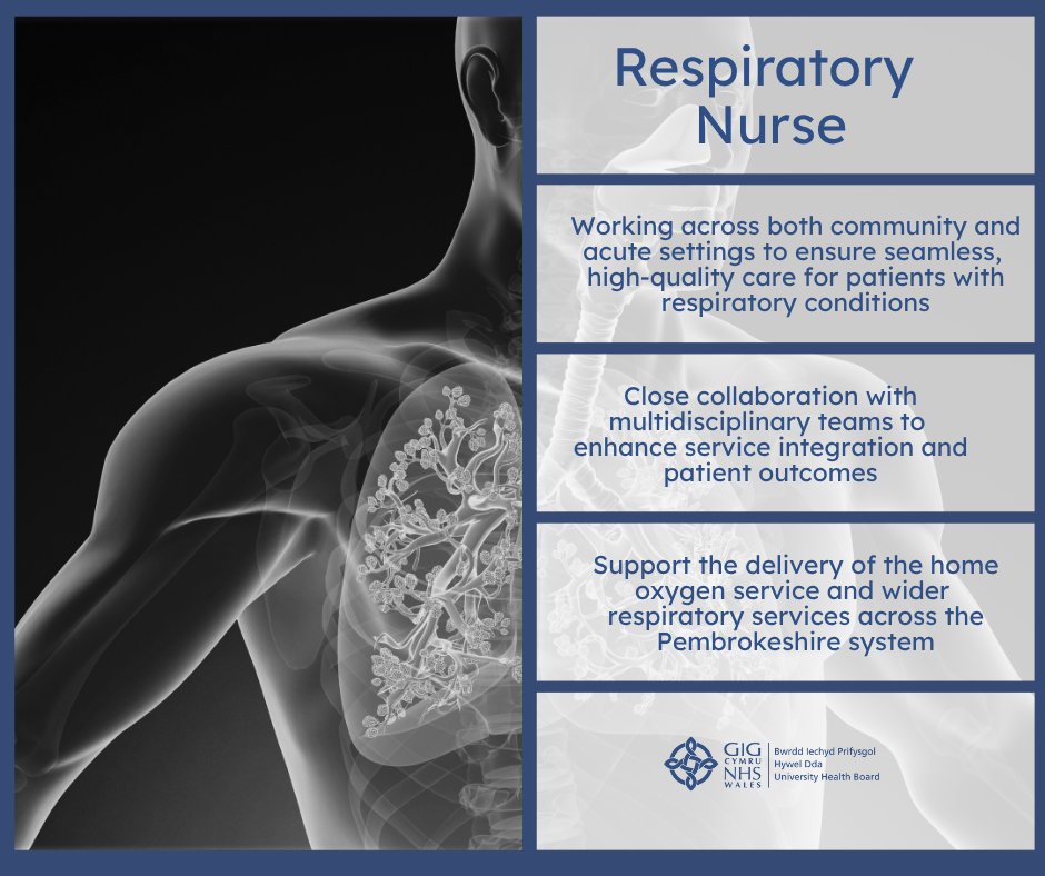 ** Respiratory Nurse **

🫁 Working across both community and acute settings to ensure seamless, high-quality care for patients with respiratory conditions

Interested? Come and have a look...
hduhb.nhs.wales/working-for-us…